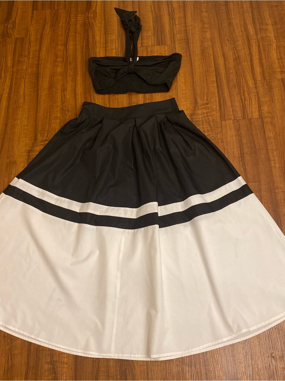 Women’s Black and White Contrast Midi Skirt Set
